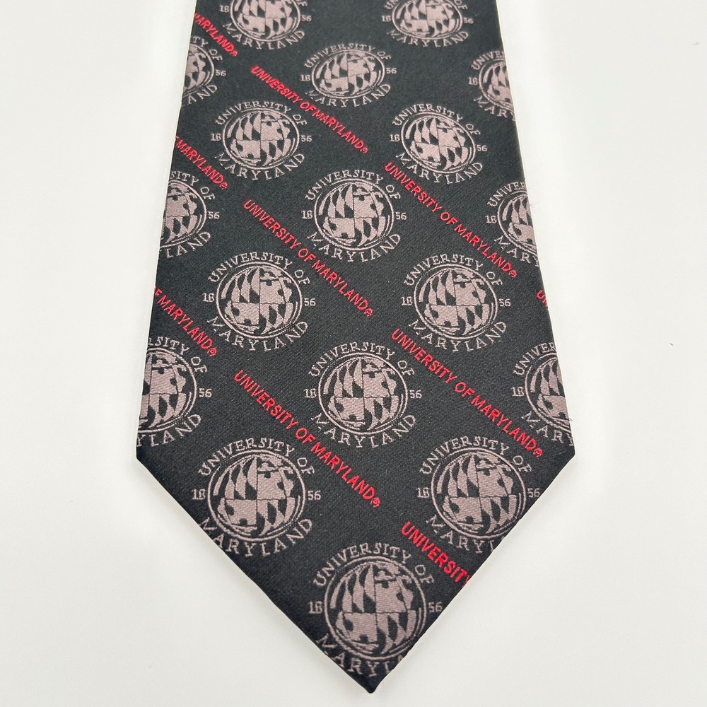 Vintage Maryland Terrapins Necktie College Classics Mens 59 in Black Silk